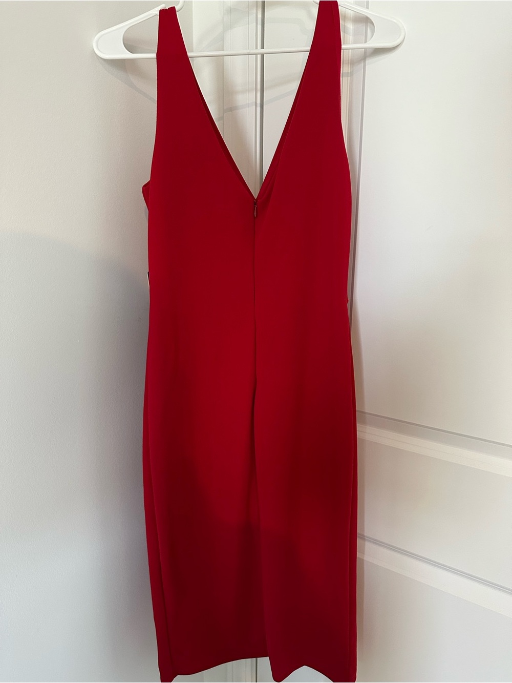 Lulu's Sleek Red V-Neck Midi Dress - Picture 3 of 4